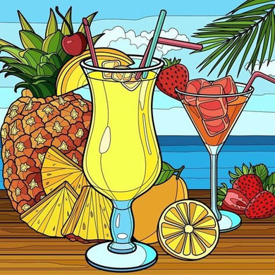 Two Colorful Cocktails With A Pineapple And Strawberries