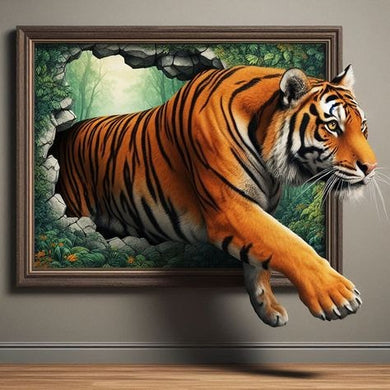 Framed Artwork Of A Tiger Emerging