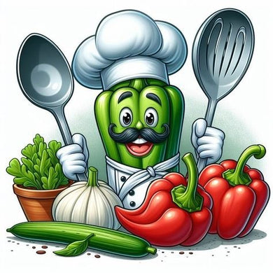 Cartoon Green Bell Pepper Kitchen Utensils And Vegetables