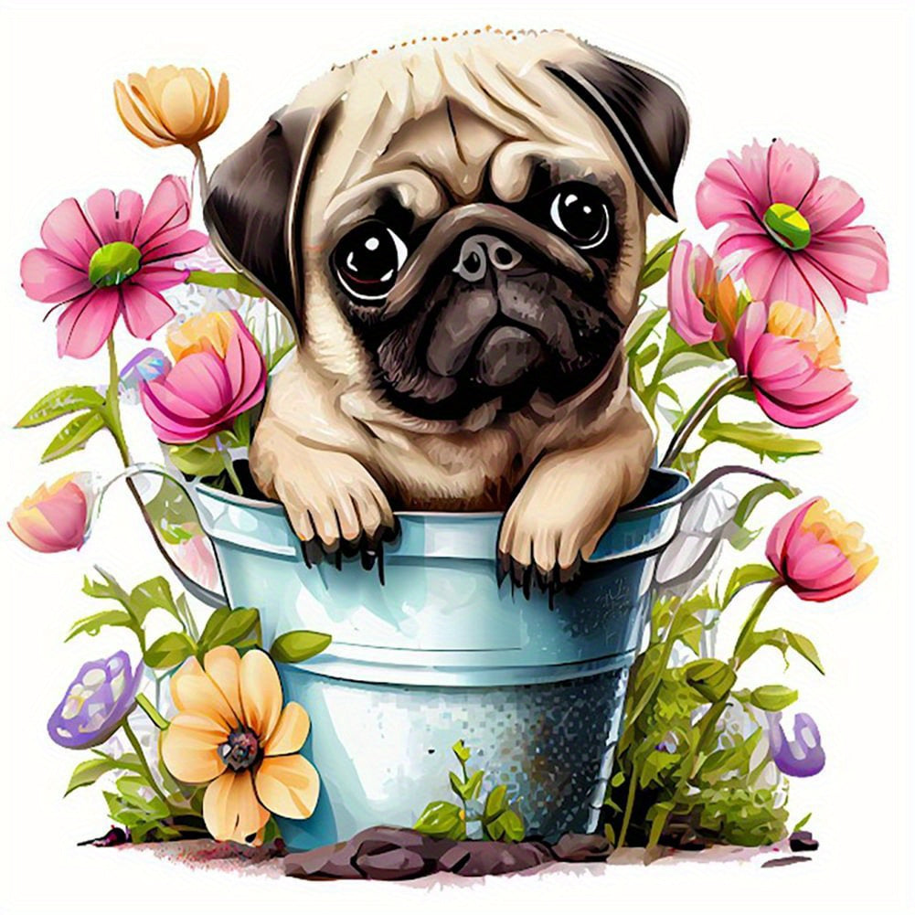 Diamond Art Kits For Adults Dog And Flower 7.87inx7.87in