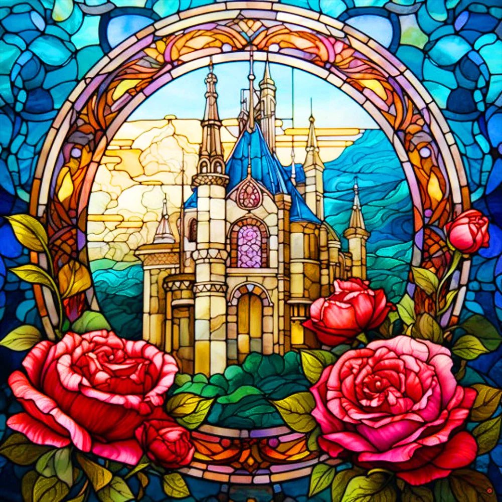 Rose Castle Stained Glass Polychrome Diamond Painting - 30x30cn