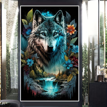 Load image into Gallery viewer, Animal Mighty Gray Wolf Landscape Jungle Waterfall Embroidery - 40¡Á70CM/15.75¡Á27.56inch
