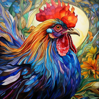 Rooster Stained Glass Diamond Painting Kit 12x12inch