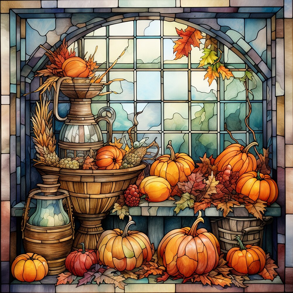 Pumpkin Stained Glass Diamond Painting Kit 50x50cm