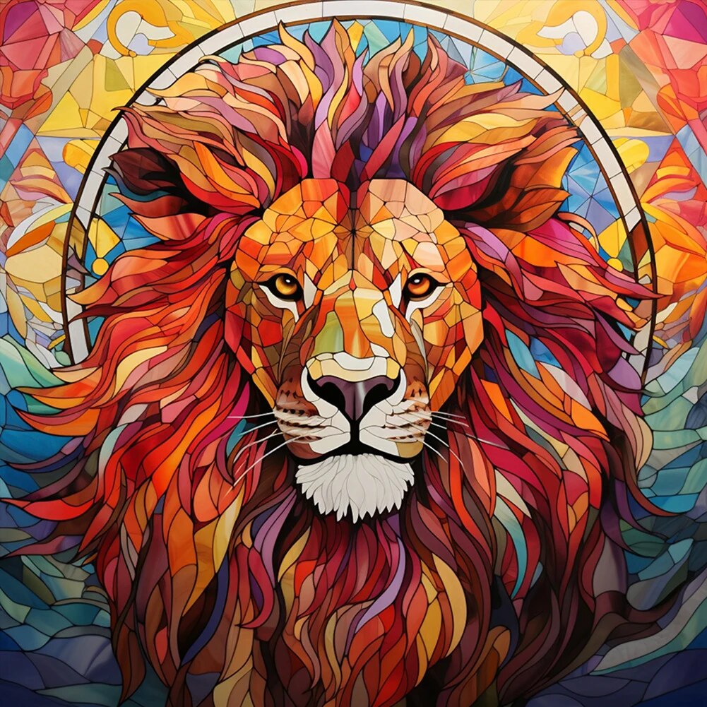 Lion - 40x40cm - Stained Glass Diamond Painting