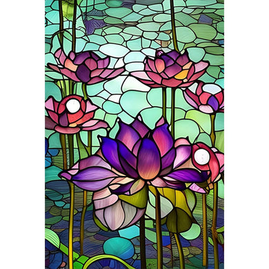 Lotus Lotus Leaf Stained Glass Diamond Painting Kit