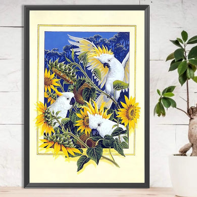 Sunflower White Parrot - 40x60cm - Bird Diamond Painting