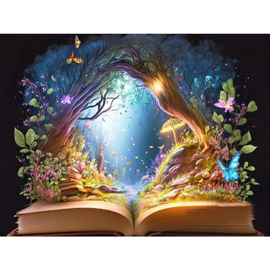 11.8x15.8in DIY 5D Artificial Diamond Painting Kit Without Frame Featuring Scenery Trees In The Magical Book