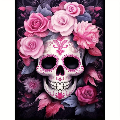 Eye-catching Pink Color Scheme Skull Flower Diamond Art Kit for Home Decor 30x40cm