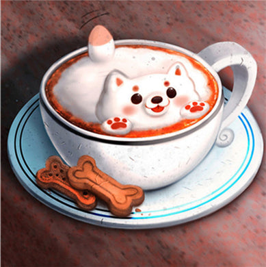 Cup White Cat Cartoon Dessert Cake Diamond Painting 9x9inch