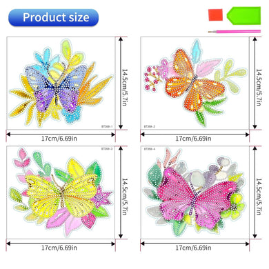 4pcs Flowers Diamond Painting Stickers Kit -  Butterfly Pattern