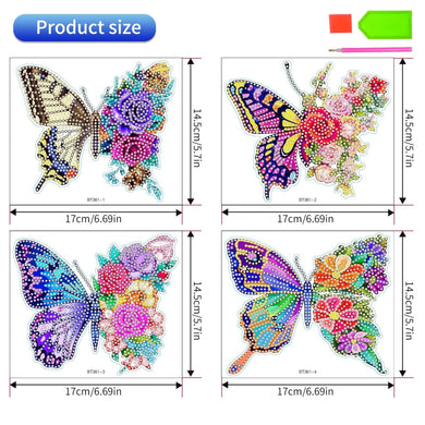 4pcs Flowers Diamonds DIY Stickers Kit -  Black Butterfly Pattern