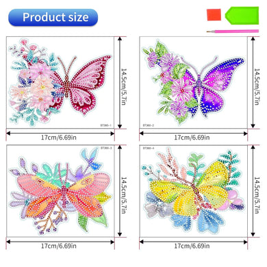 4pcs Flowers Diamonds DIY Stickers Kit -  Butterfly Pattern