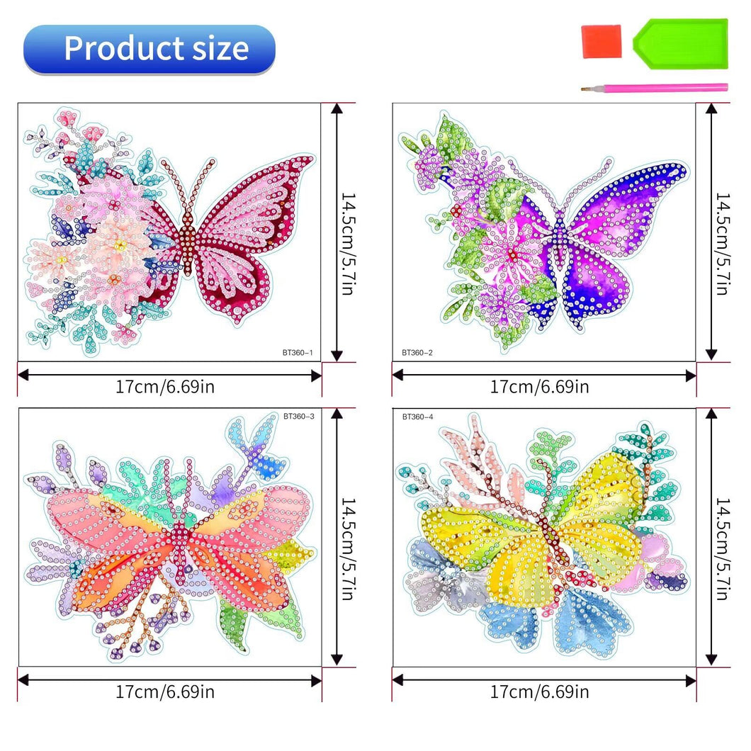 4pcs Flowers Diamonds DIY Stickers Kit -  Butterfly Pattern