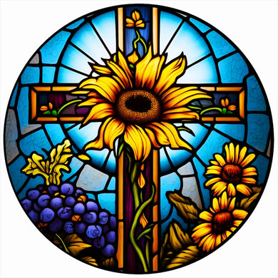 Cross Sunflower Stained Glass Diamond Painting