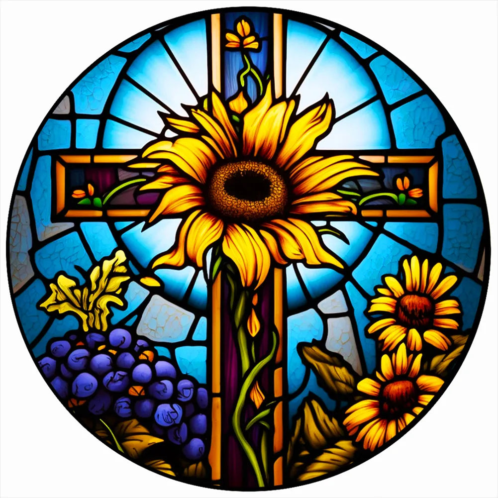 Cross Sunflower Stained Glass Diamond Painting