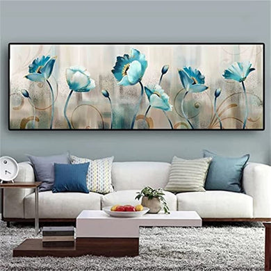 Blue Abstract Flower 32x16in/80x40cm
