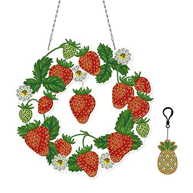 Strawberry DIY Diamond Art Painting Wreath with Keychain