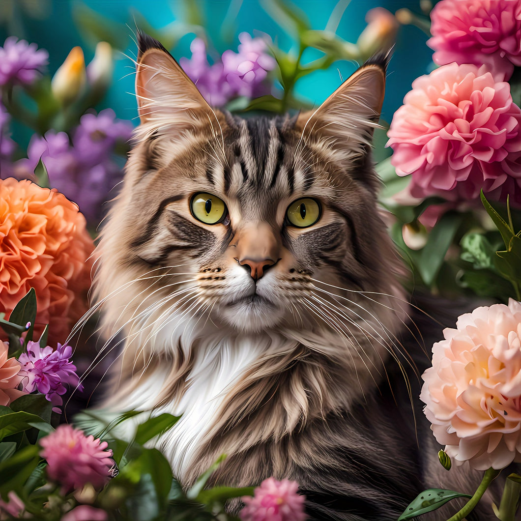 Cat And Flowers