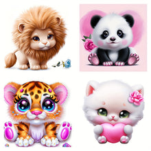 Load image into Gallery viewer, Stunning Wall Decoration DIY 5D Round Drill Diamond Painting Kit - Cute Lion Tiger Panda &amp; Cat 30X30CM
