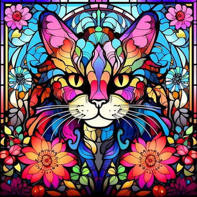 Cat 5D DIY Diamond Painting Colorful Flowers