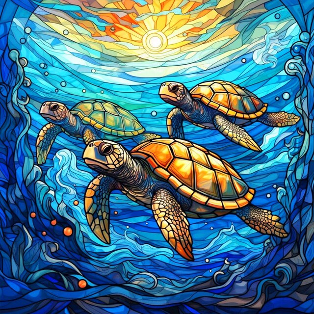 Colorful Sea Turtle Glass Diamond Painting
