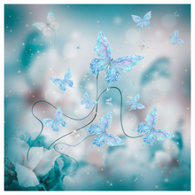 Load image into Gallery viewer, Blue butterflies on a blurred floral background
