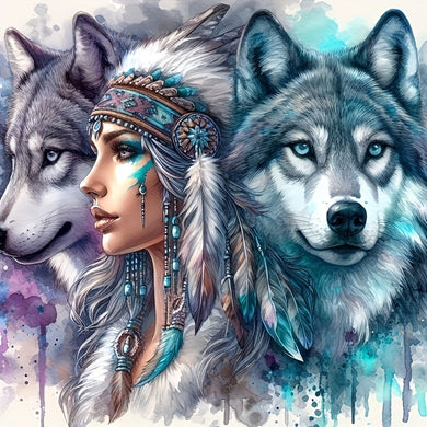 5D diamond painting kits girl and wolf