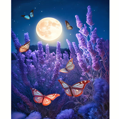 Butterfly Moon Night Lavender Flowers - 30x40cm