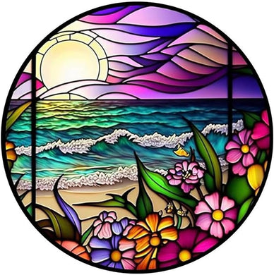 5D Beach Flower Sunset Diamond Art Kits - 12x12 inch