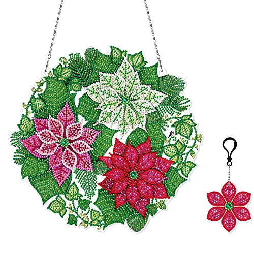 Red Flower Wreath DIY Diamond Art with Keychain