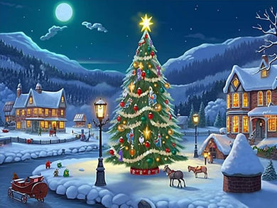 Christmas Tree Village Diamond Painting Kits for Adults 12x16 Inch