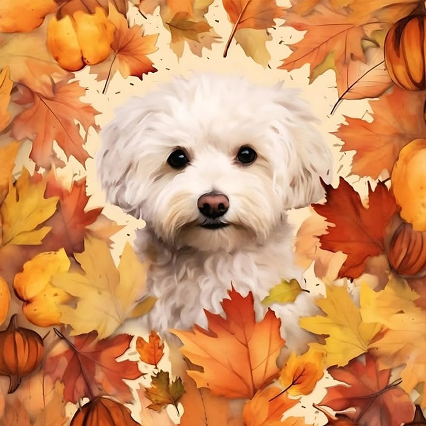 Maple Leaves Diamond Painting Dog - 30x30cm