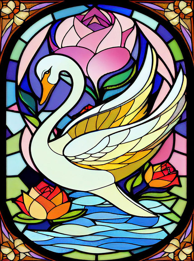 Swan Diamond Painting Stained Glass Animals Art 30x40cm