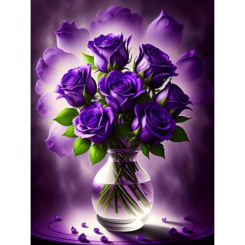 Craft Diamond Painting The Purple Rose In The Vase - 11.8x15.7in