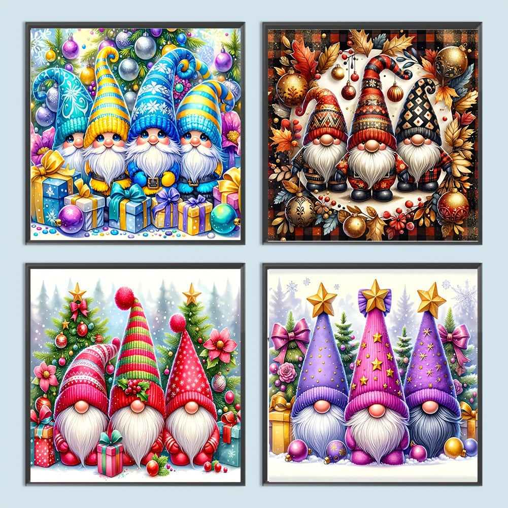 Small Diamond Painting - 4pcs 20X20cm Colorful Christmas Gnome Combo