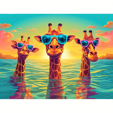 5D Giraffes With Glasses Diamond Art Kit Colorful Round Full Rhinestones 40x30cm