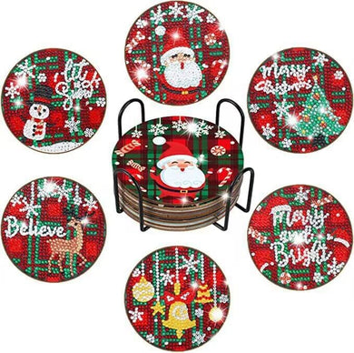 6 PCS Christmas Diamond Painting Coasters with Holder