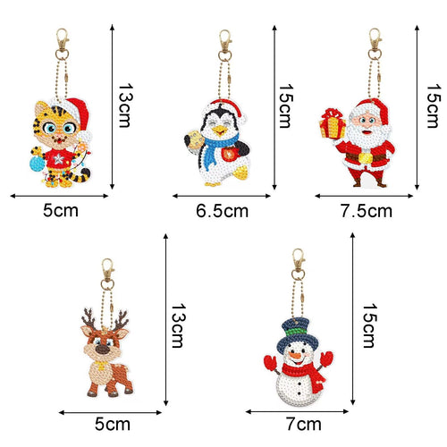 5Pcs DIY Keychain Kit Kitten Penguin Santa Claus Deer Snowman