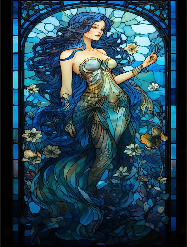 Stained Glass Diamond Painting - Girl Blue