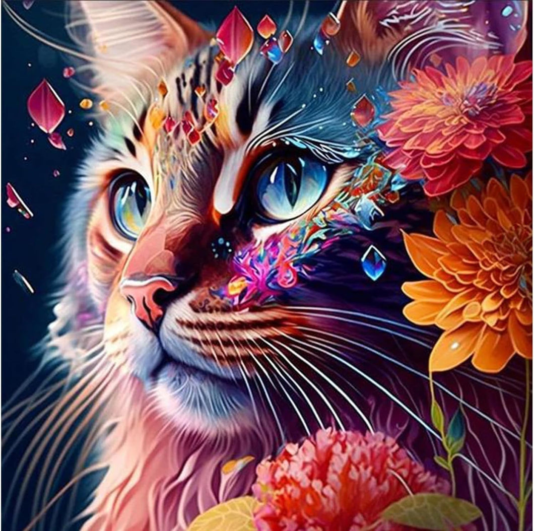 Cat Flowers Diamond Painting Sticker Kit