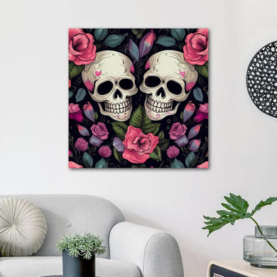 Wall Art Skull Rose Love 16x16in
