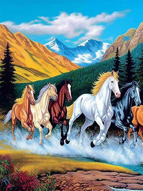 Horse Scenic Mountain Diamond Art Animals - 12X16 inch