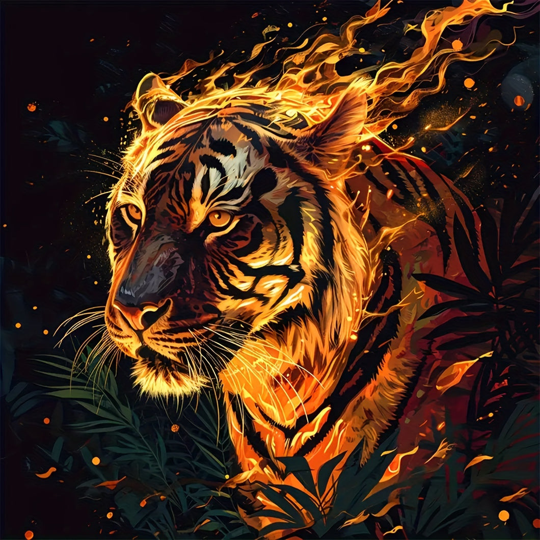 Majestic Tiger in Flames 5D Diamond Painting Kit - Stunning Fire & Animal Art