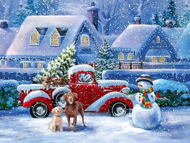 Christmas Red Truck Dogs and Snowman Diamond Art Kits - 12x16inch
