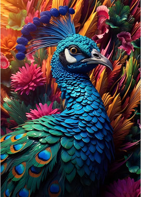 Peacock Facing Right Diamond Painting Kits - 12x16 Inch