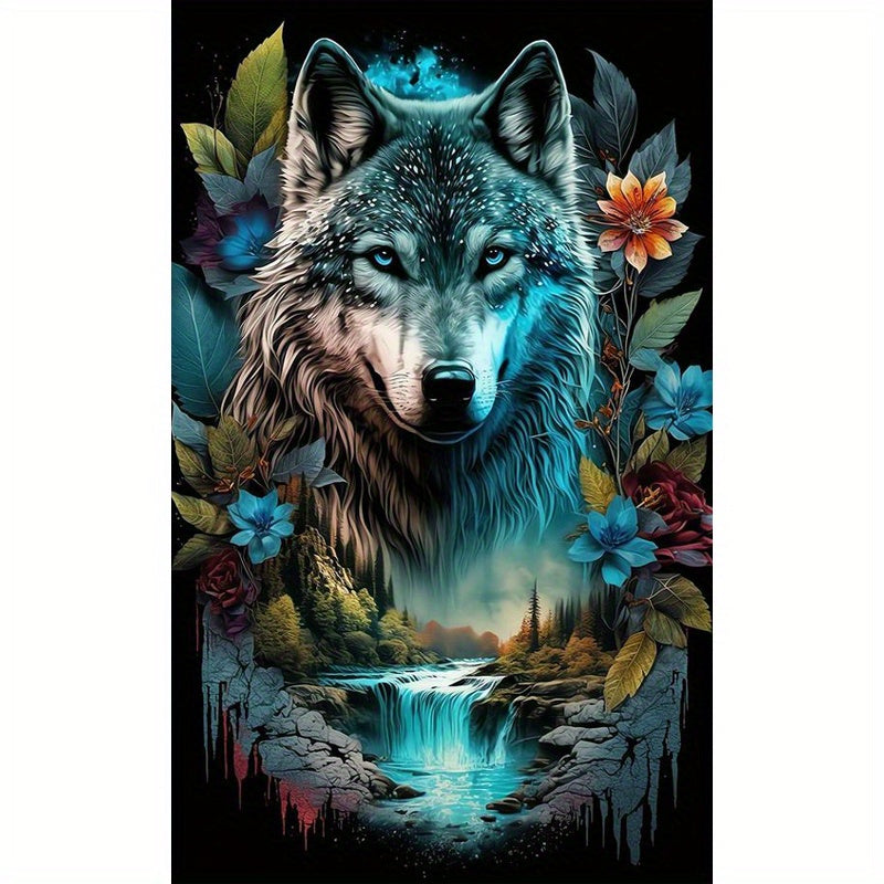 Animal Mighty Gray Wolf Landscape Jungle Waterfall Embroidery - 40¡Á70CM/15.75¡Á27.56inch