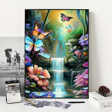 Waterfall Landscape Butterfly With Flowers - 30x40cm