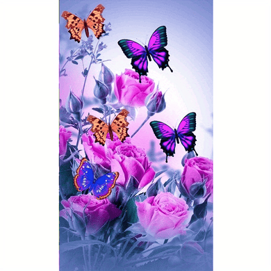5D DIY Rose Diamond Painting Butterfly Flower Pink - 15.75x27.56in