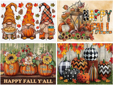 4 Pack Diamond Painting Kits Clearance Gnome Pumpkin Thanksgiving 12x16inch
